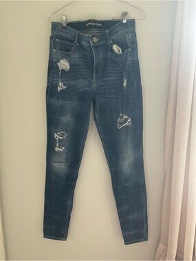 Express Women's Skinny Ripped Dark Blue Jeans